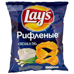 Чипсы Lays, сметана и лук, рифленые